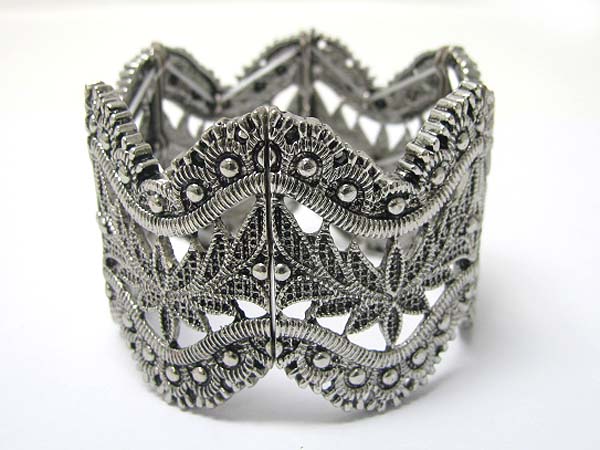 Architectural wide textured metal stretch bracelet