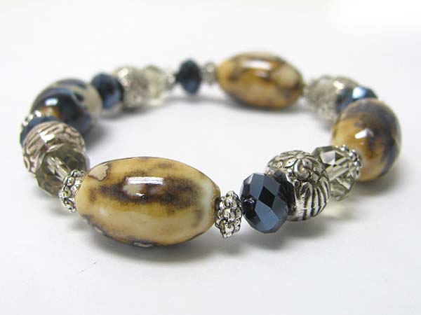 Ceramic stone and glass beads strtch bracelet