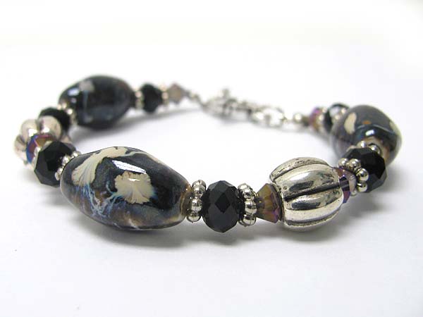 Ceramic stone and glass beads strtch bracelet