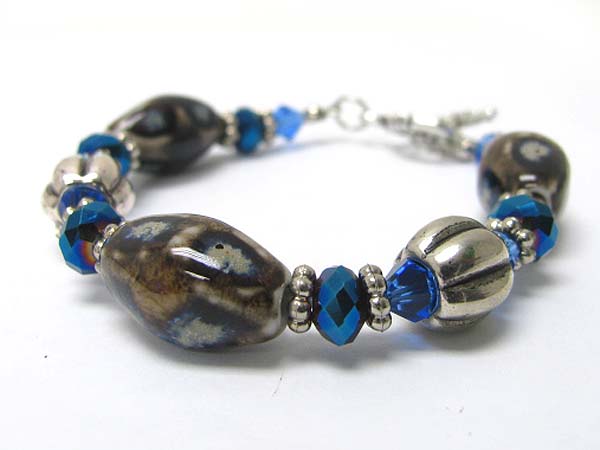 Ceramic stone and glass beads strtch bracelet