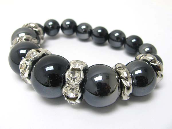 Metallic ball and crystal joint stretch bracelet