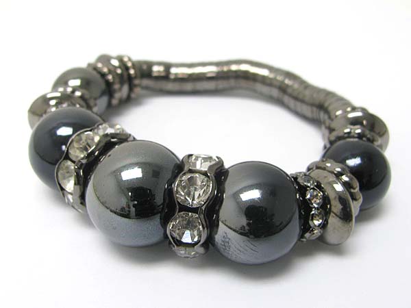 Metallic ball and crystal joint snake chain back stretch bracelet