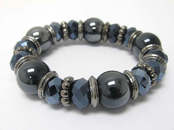 Metallic ball and facet beads  stretch bracelet