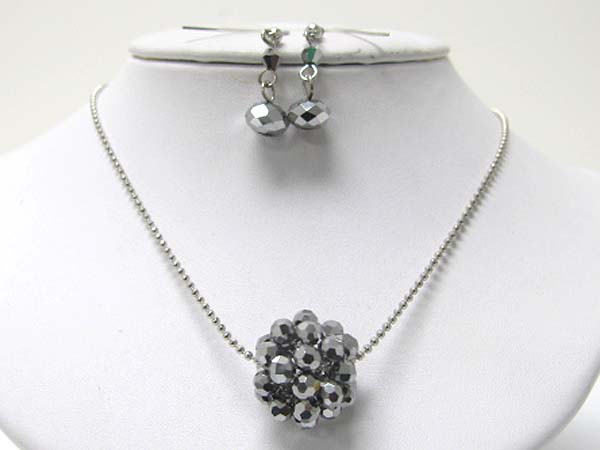 Facet metallic beads cluster ball necklace earring set