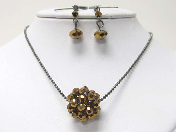 Facet metallic beads cluster ball necklace earring set