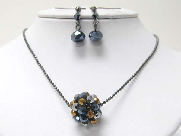 Facet metallic beads cluster ball necklace earring set