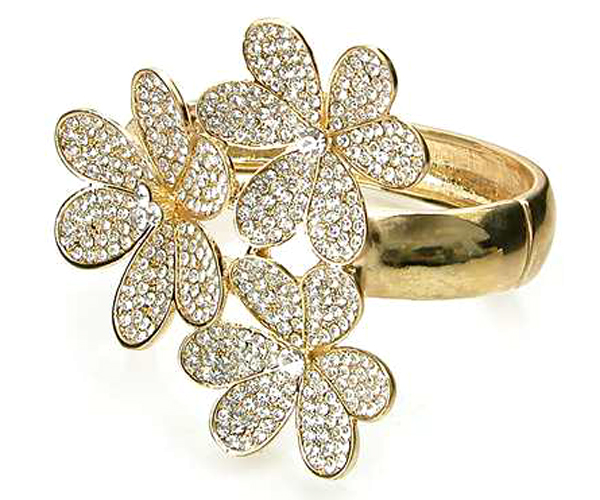 Paved crystal three flower hinge bangle