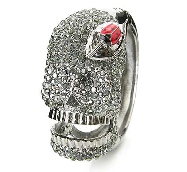 Crystal stud bug on skull hinge bangle