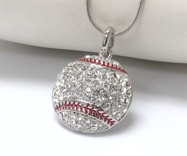 Crystal stud baseball pendant necklace