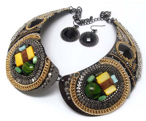 Luxury class metal and acryl art works metal bib choker set