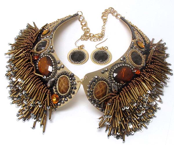 Luxury class metal and acryl art works metal bib choker set