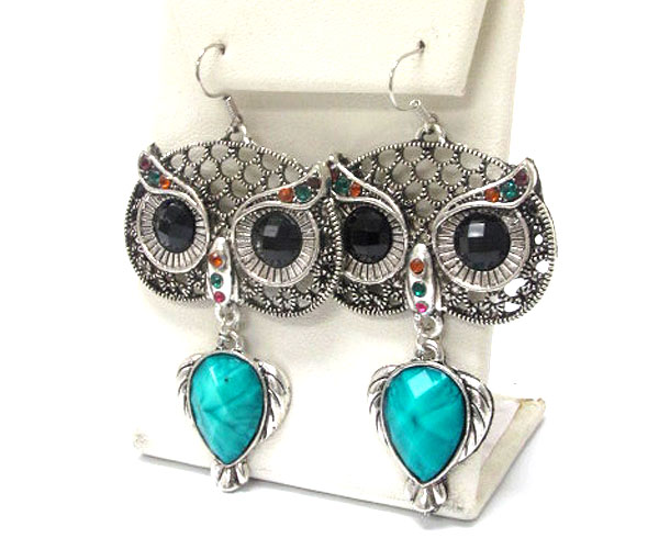 Crystal stud owl earring