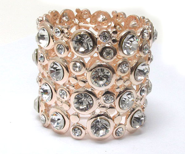 Crystal stud  wide metal stretch bracelet