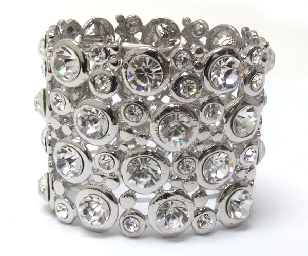 Crystal stud  wide metal stretch bracelet