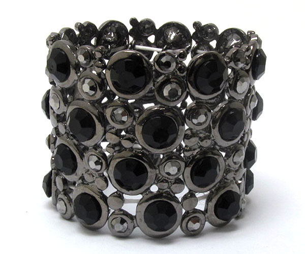 Crystal stud  wide metal stretch bracelet