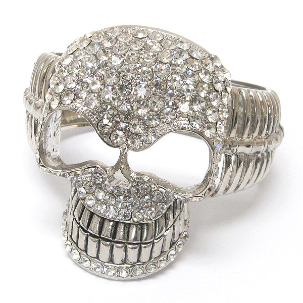 Crystal stud large skull skeleton bangle bracelet - halloween