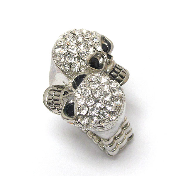 Double crystal skull skeleton stretch ring - halloween