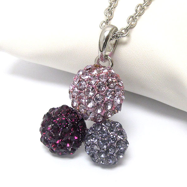 Crystal deco triple bubble pendant necklace