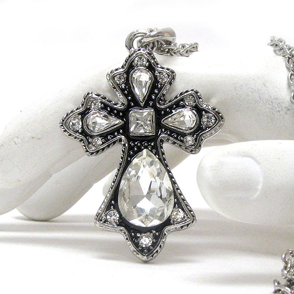 Crystal and glass deco western cross pendant necklace