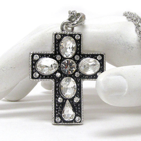 Crystal and glass deco western cross pendant necklace