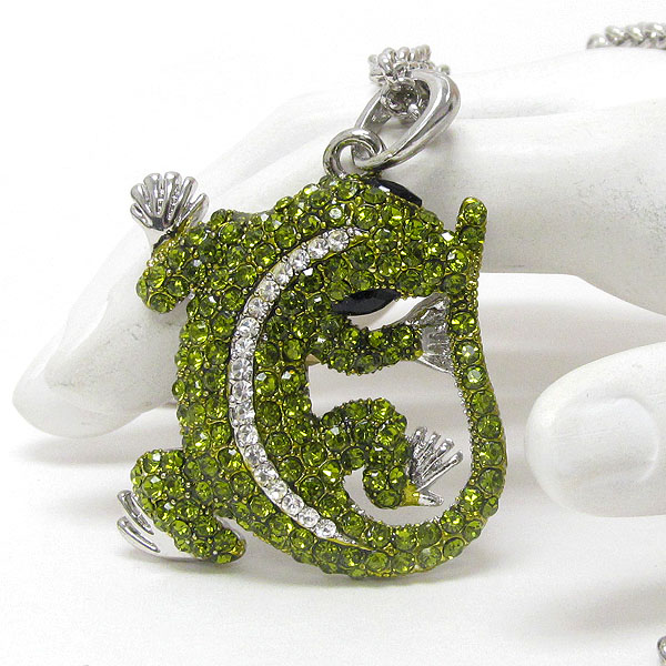 Crystal deco lizard pendant necklace