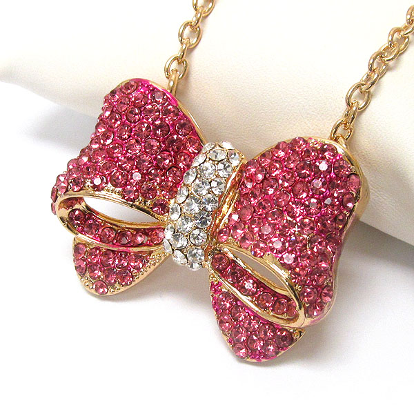 Crystal deco bow pendant necklace