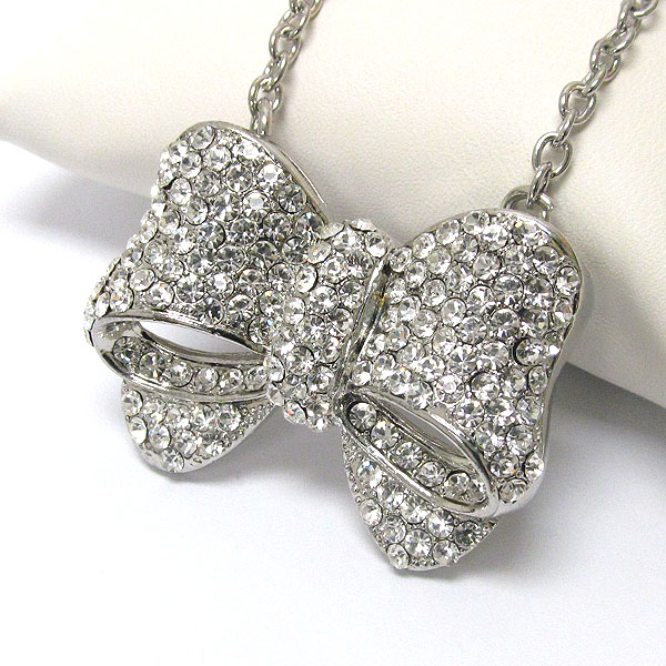 Crystal deco bow pendant necklace