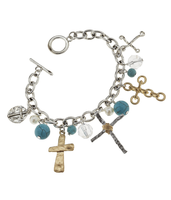 Multi cross charm toggle bracelet