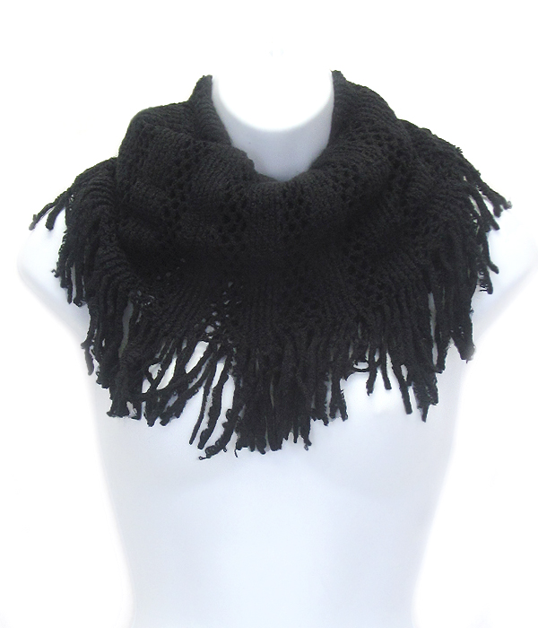 Fringe trim knit infinity scarf