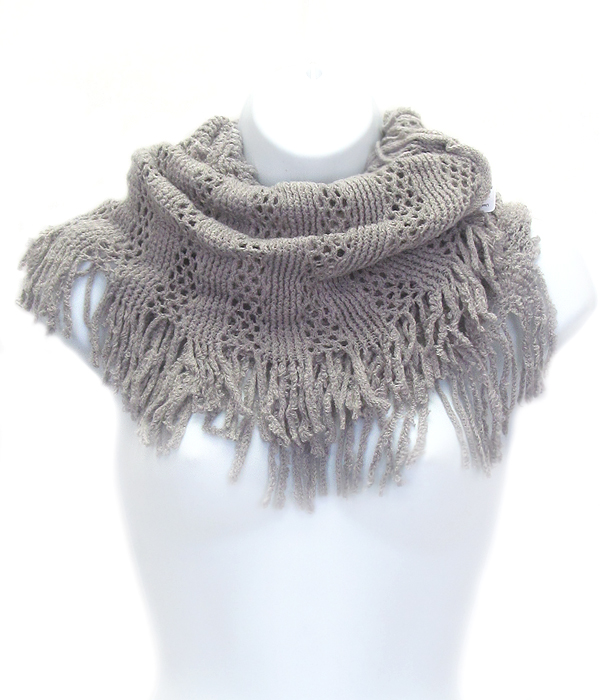 Fringe trim knit infinity scarf