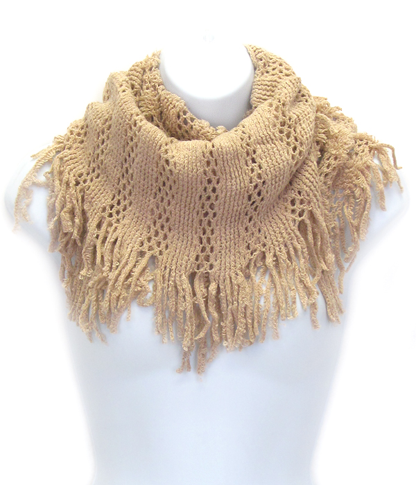 Fringe trim knit infinity scarf