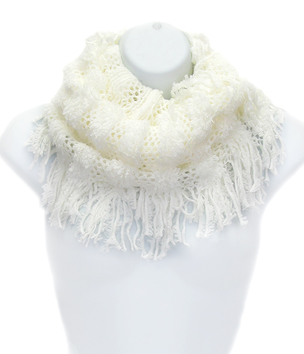 Fringe trim knit infinity scarf