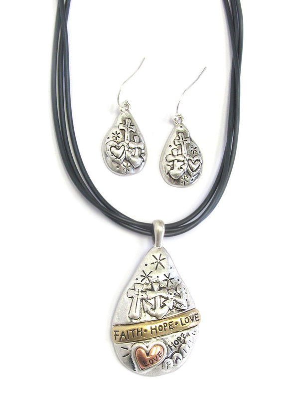 Religious inspiration teardrop necklace set