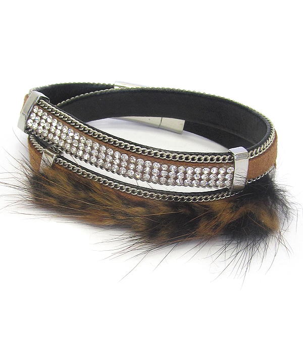 Fur and leather wrap bracelet