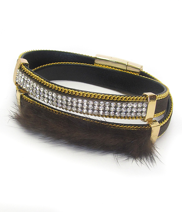 Fur and leather wrap bracelet