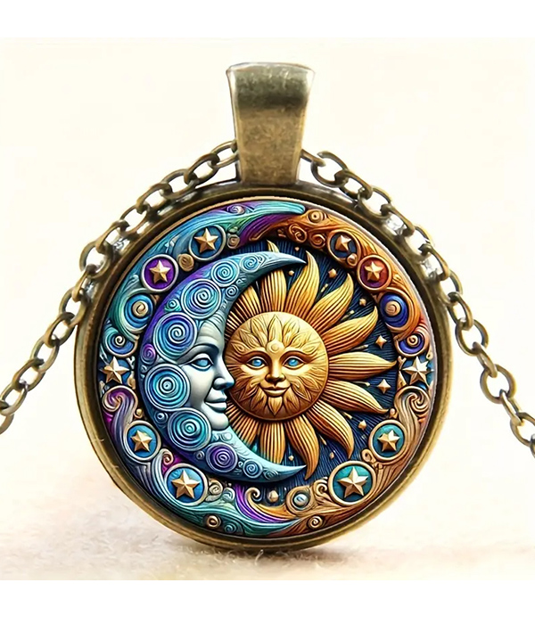 Vintage sun and moon pendant necklace