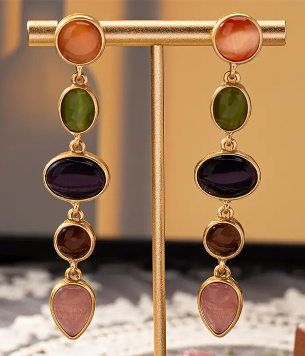 Multi resin stone drop earring