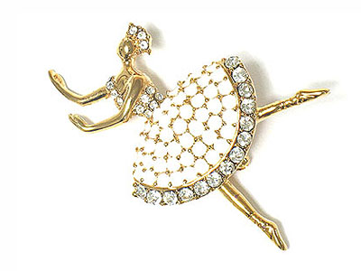 Crystal and epoxy dancing ballerina brooch