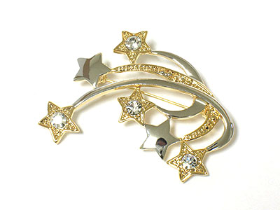 Two tone multi crystal star brooch