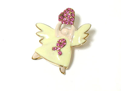 Crystal pink ribbon angel brooch - breast cancer awareness