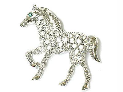 Crystal horse brooch