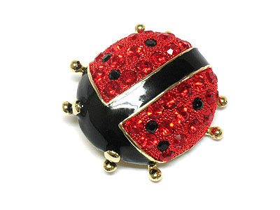 Crystal red ladybug brooch