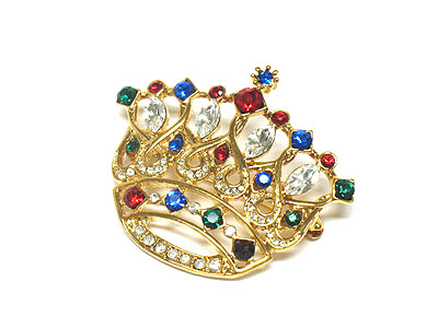 Crystal crown brooch