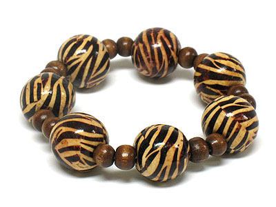 Animal print wooden ball stretch bracelet