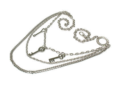 Multi key charm and three line chain necklace