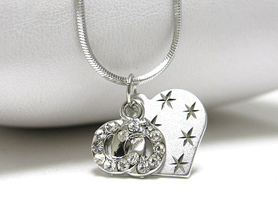 Made in korea whitegold plating craystal double circle and heart necklace