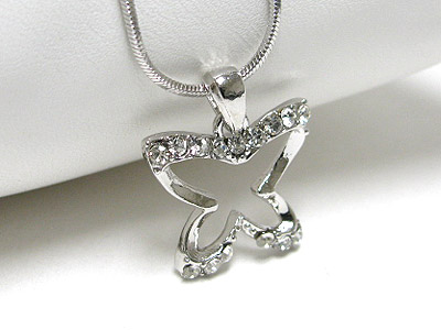 Made in korea whitegold plating crystal butterfly pendant necklace