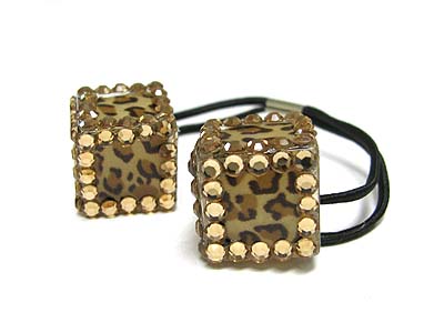 Crystal deco animal print dice pony tail