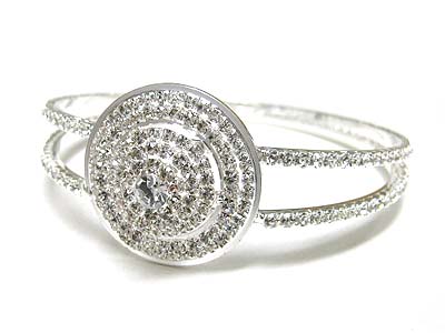 Rhinestone disk double line bangle bracelet