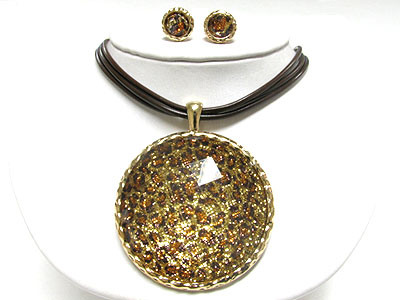 Animal pattern round glass pandent crod necklace earring set